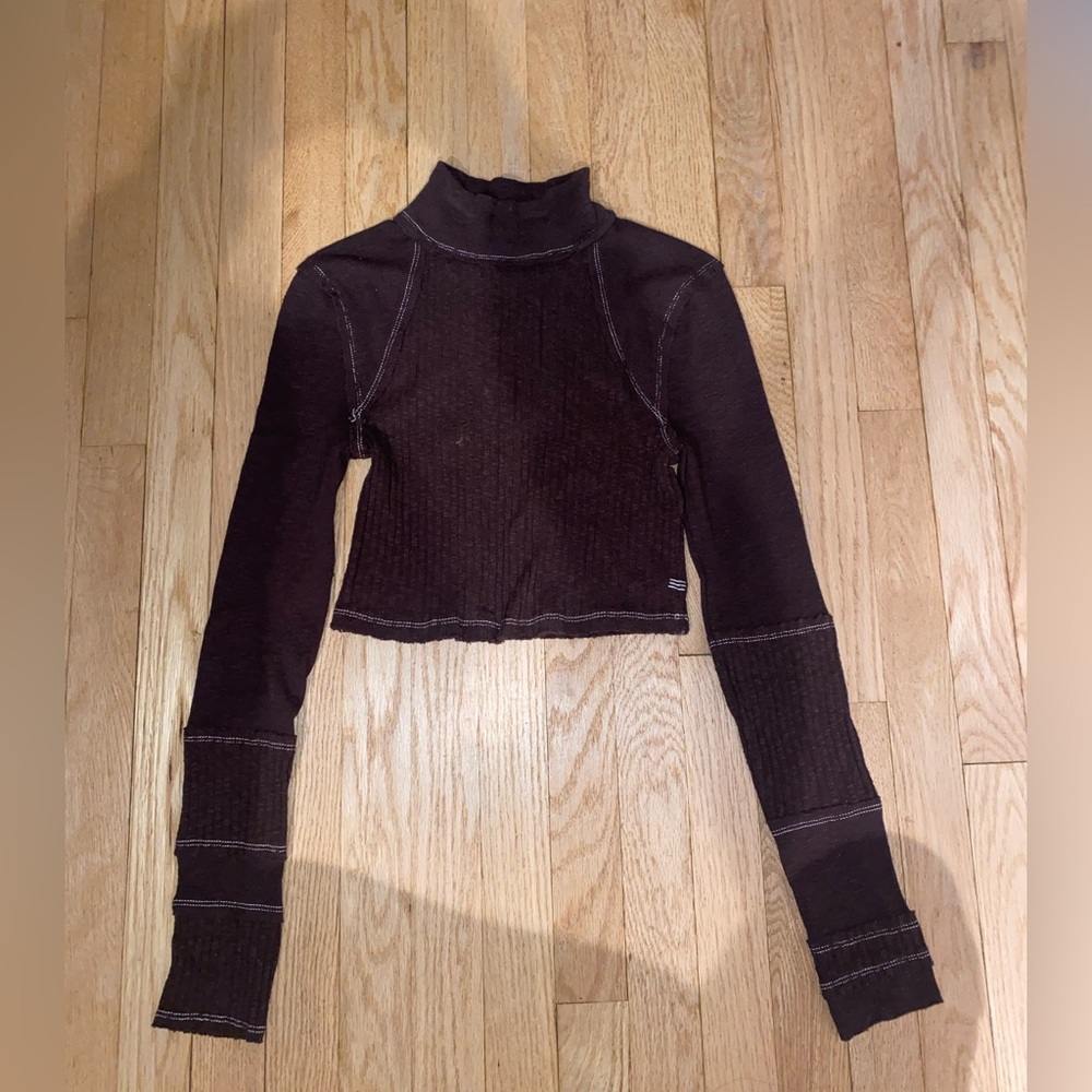 BDG Brown Cropped Long Sleeve Top